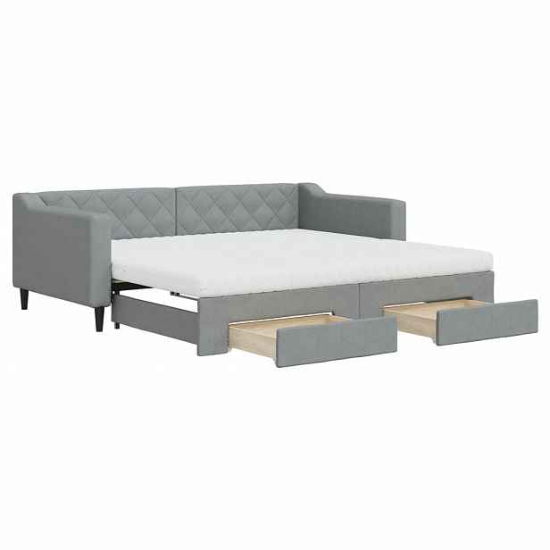 vidaXL Válenda s přistýlkou a zásuvkami světle šedá 90 x 190 cm textil