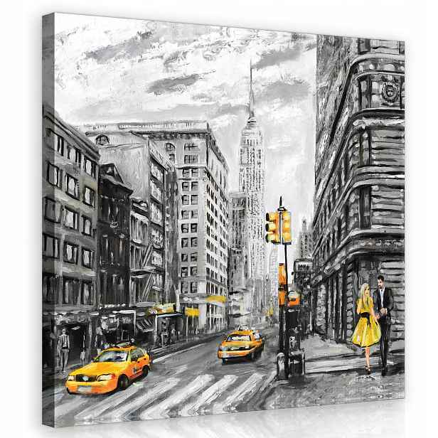 Obraz 80x80 New York žlutý taxík pár městská ulice město romantika