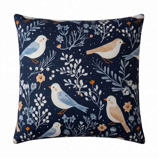 Povlak na polštář z mikrovlákna DENIM BIRDS 45x45 cm, modrý