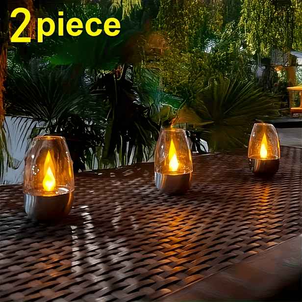 TEMU 2 ks Solární svíčky s teplým velkým plamenem, valentýnský blikající efekt, dekorativní lampa na stůl, romantické ambientní světlo, venkovní