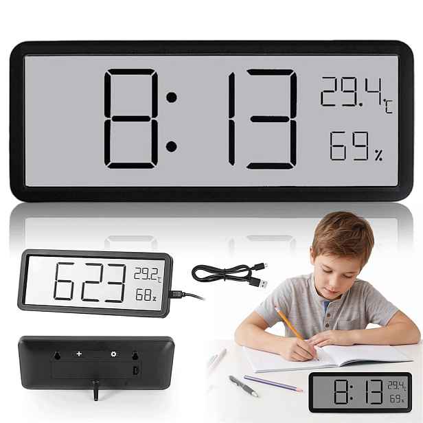 8In Nástěnné hodiny LCD do ložnice s měřením teploty a vlhkosti
