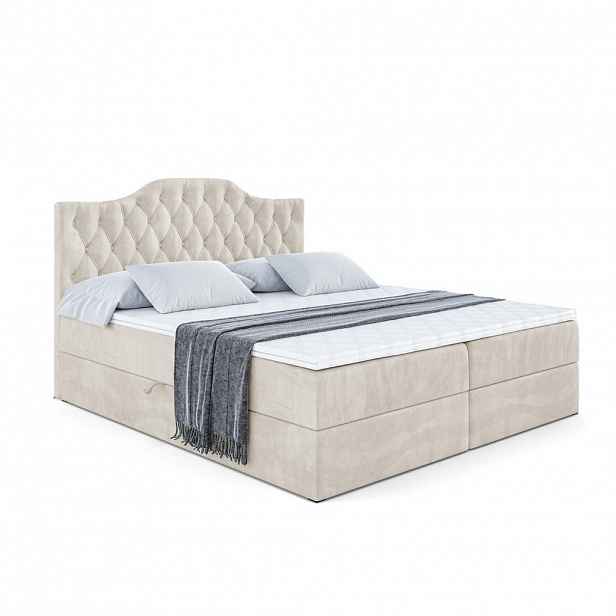 ALTDECOR AMERICKÁ postel s matrací H3 a roštem – VILA-1 – 200 x 200 cm, ecru