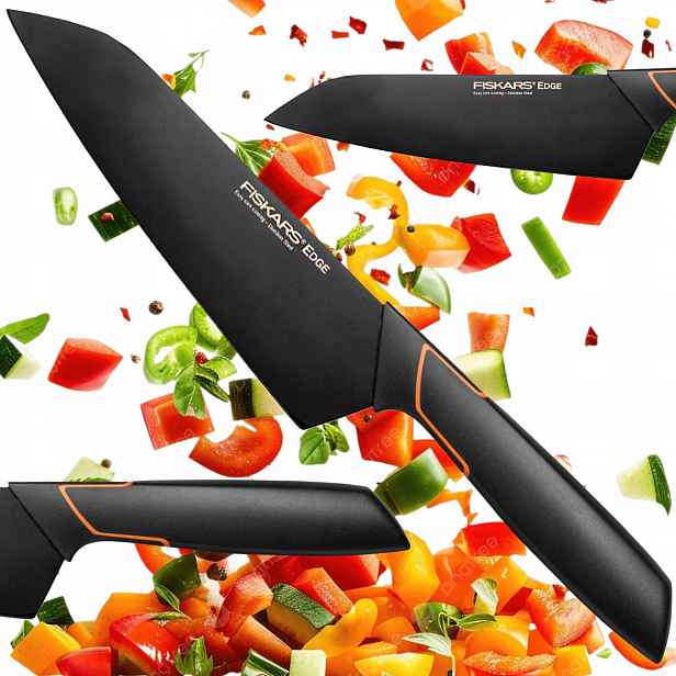 Nůž Fiskars Edge Santoku Asijský Premium Kuchyňský Černý Ostrý 17 CM Solid