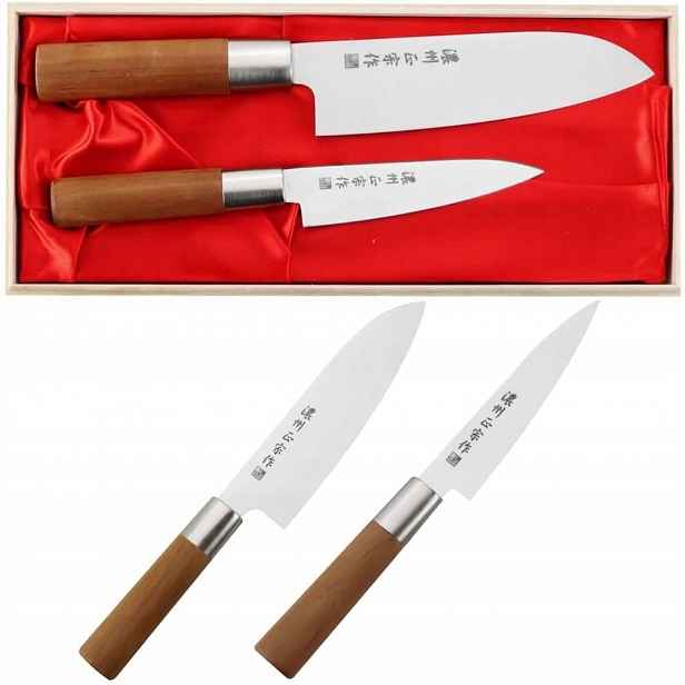 Satake Japonská masamune sada 2 nožů Santoku 17 cm a univerzální 12 cm Pouzdro
