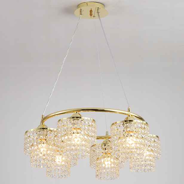 Závěsná Lampa Stropní Lustr regulovatelný zlatý křišťálový glamour