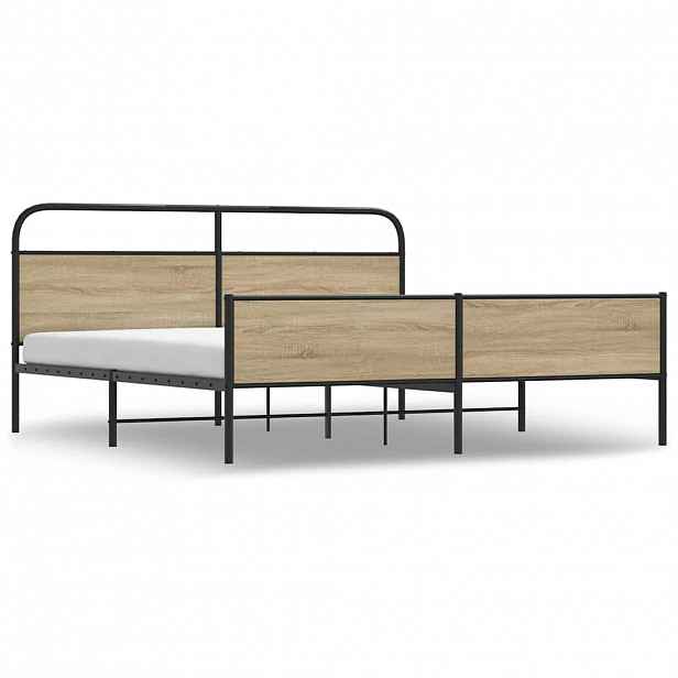 vidaXL Kovový rám postele bez matrace kouřový dub 150 x 200 cm