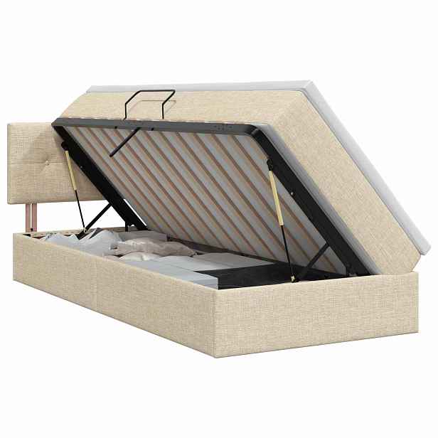 vidaXL Postel s úložným prostorem a matrací Krémová 90 x 190 cm Samet
