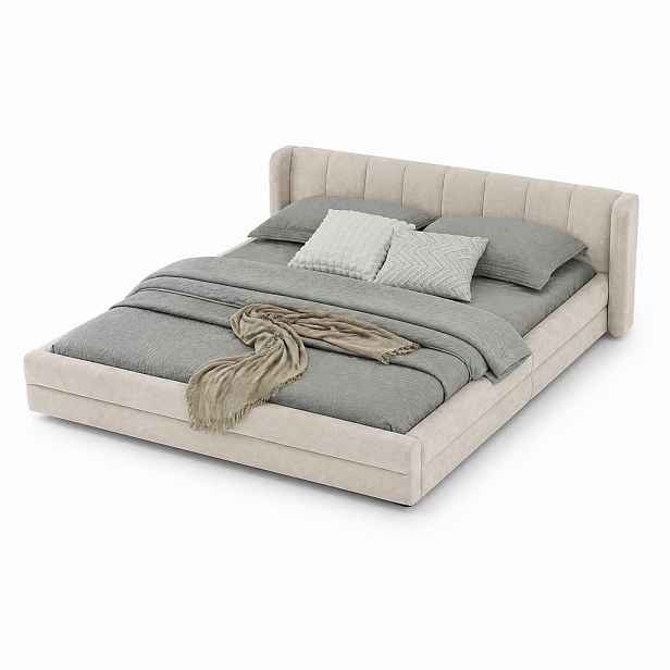 CHICFURN ČALOUNĚNÁ POSTEL 160/200 cm v béžové žinylkové látce s čelem