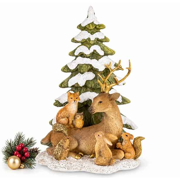 Figurka Sob Jelen 20 cm Lesní Vánoční Stromek Zvířata Bílá Zelená Hnědá