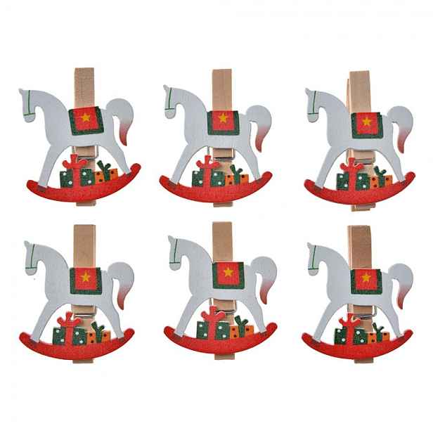 Set 6ks malý dřevěný kolíček s houpacími koníky - 4*1*4 cm Clayre & Eef