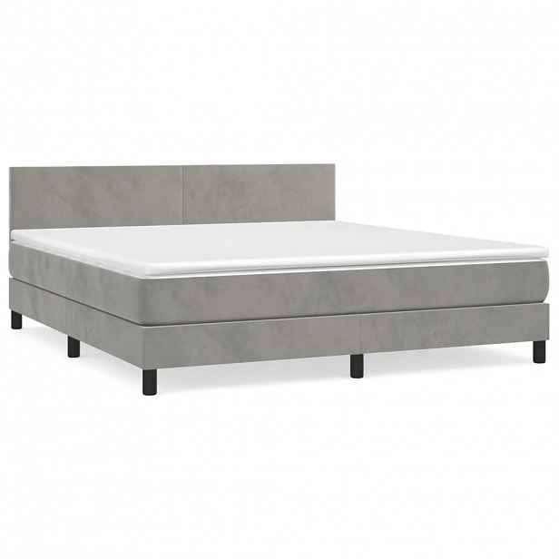 vidaXL Box spring postel s matrací světle šedá 160x200 cm samet