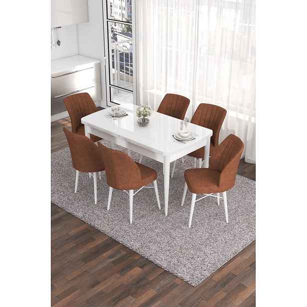 Extendable Dining Table & Chairs Set (7 Pieces) Eva - White, Tile Red