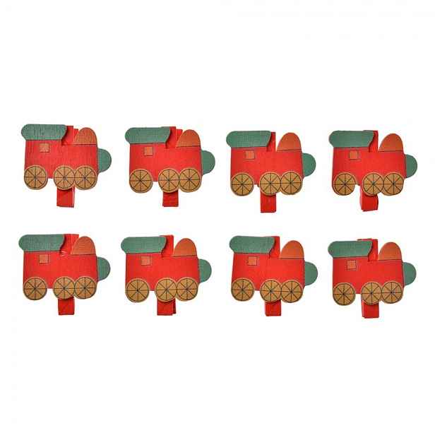 Set 8ks malý dřevěný kolíček s mašinkami - 4*1*3 cm Clayre & Eef