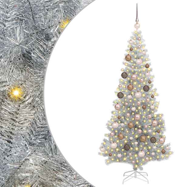 vidaXL Vánoční stromek s LED osvětlením Stříbrná 180 cm PET a ocel