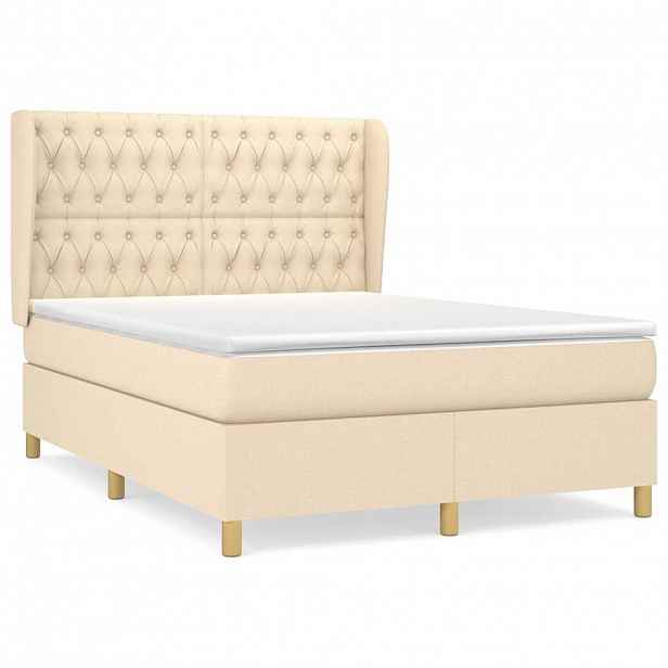 vidaXL Box spring postel s matrací krémová 140x190 cm textil