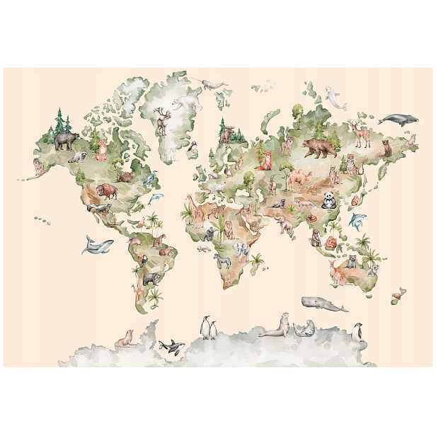 Fototapeta Pro Děti Mapa Světa Béžová Tapeta Do Dětského Pokoje 254x184