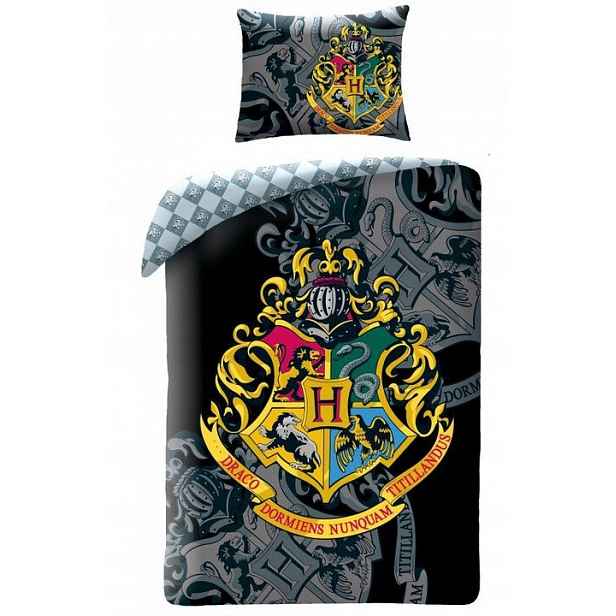 Halantex Povlečení Harry Potter Gogwarts Logo 140x200, 70x90 černá
