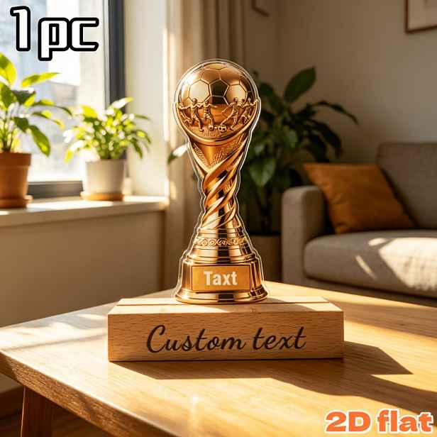 TEMU 2D plochá 1ks zlatá akrylová ozdoba ve tvaru fotbalového trofeje. Přineste slávu hřiště domů! Prispustitelná textová ozdoba ve tvaru trofeje,