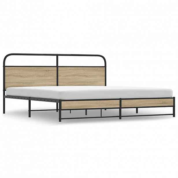 vidaXL Kovový rám postele bez matrace kouřový dub 183 x 213 cm