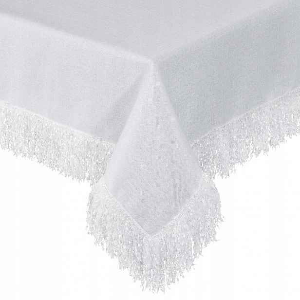 Elegantní ubrus na stůl Jasper 140x280, bílé dekorační třásně