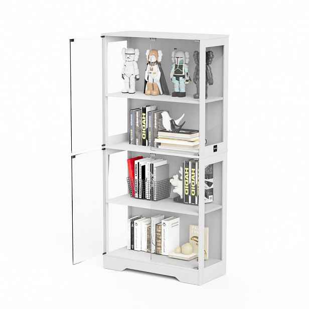 OKWISH SKLENĚNÁ vitrína 80/35/165 cm bílá z MDF a skla s LED osvětlením a pohybovým senzorem