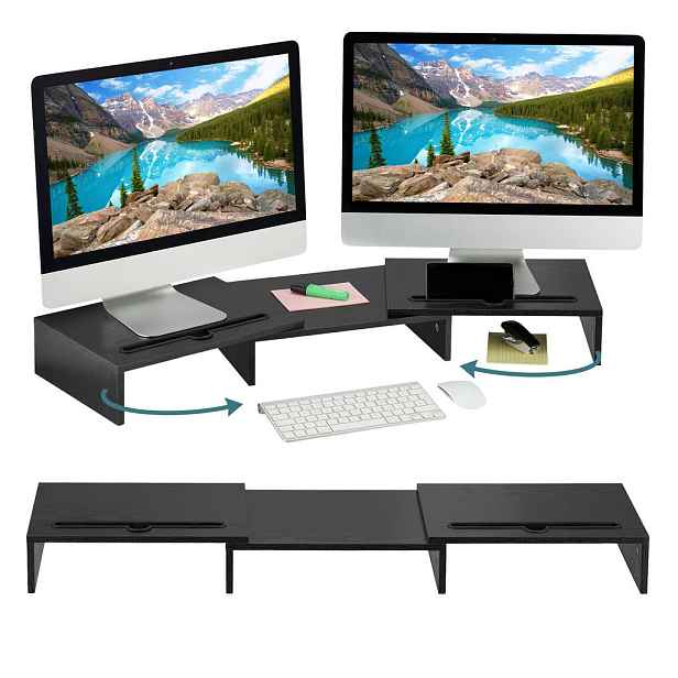 Relaxdays PODSTAVEC Černý pro 2 monitory výsuvný 105 cm