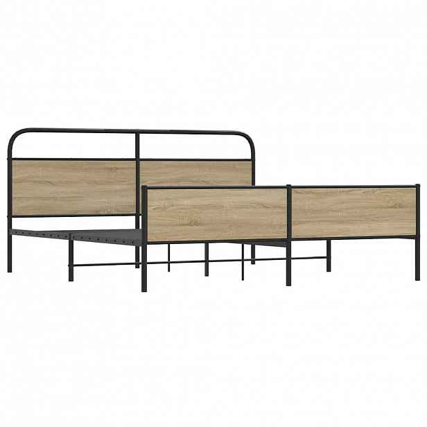 vidaXL Kovový rám postele bez matrace kouřový dub 193 x 203 cm