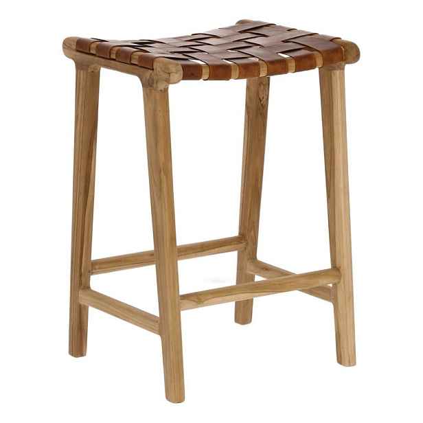 Barová stolička z imitace kůže v přírodní barvě (výška sedáku 67 cm) Calixta – Kave Home