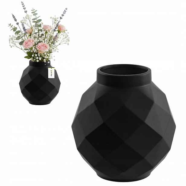 Geometrická keramická váza 3D Černá Matná Ø11 H 22 cm intenzivní barva