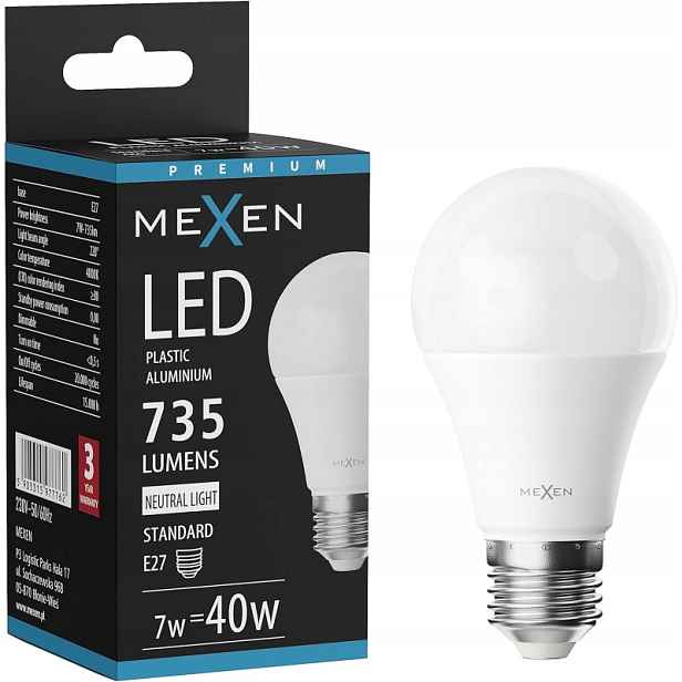Mexen Nova Led Žárovka E27 A60 7W Neutrální Bílá 4000K 735 LM