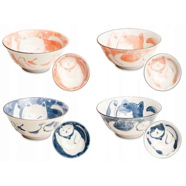 Sada 4 japonských misek růžová a modrá Neko Nishiki 14,5 cm x 6,5 cm Emro