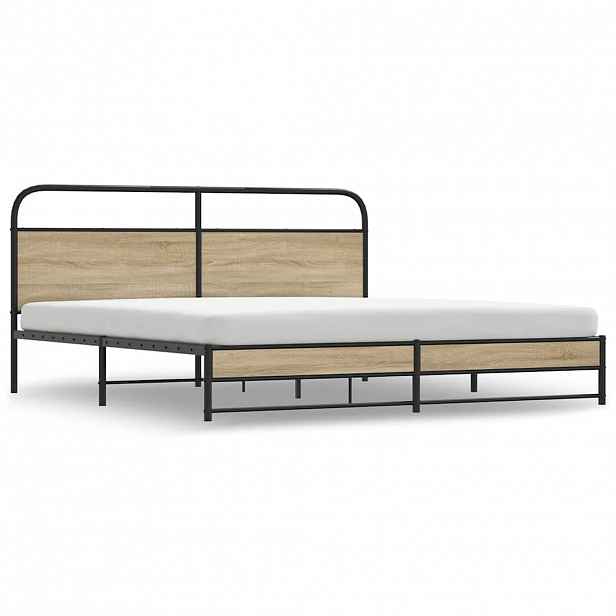 vidaXL Kovový rám postele bez matrace kouřový dub 200 x 200 cm