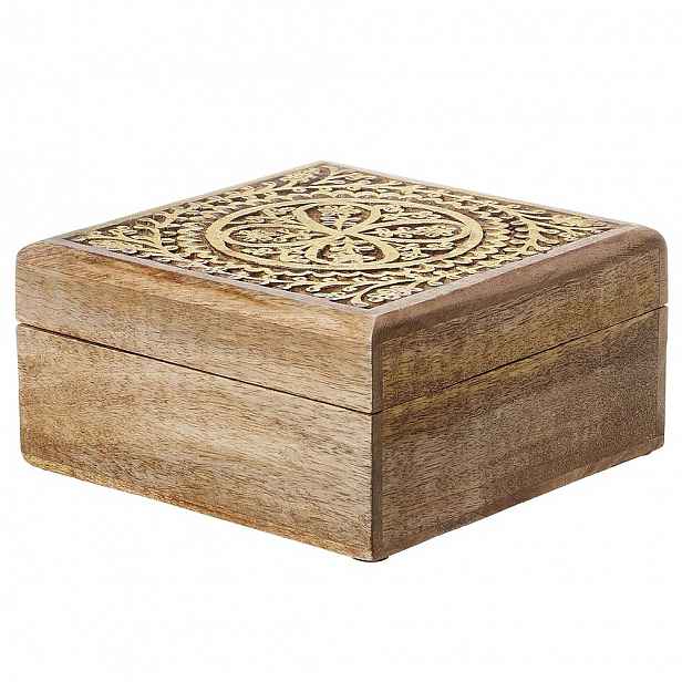 Butlers TREASURE Truhla s dřevořezbou čtvercová 17 cm