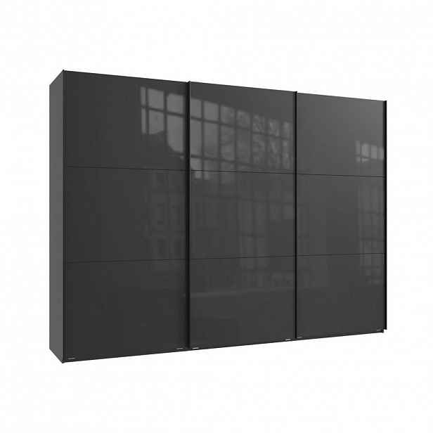 luma-home SKŘÍŇ S POSUVNÝMI DVEŘMI, 3dveřová, 300 × 216 × 65 cm (Š×V×H), v antracitové barvě se skleněnými čely, včetně kompletního vybavení / 22038