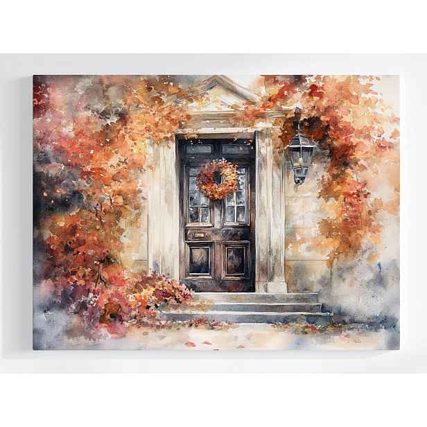 Plakát Město Dům Dveří Věnec Podzim Dekorace 100x75