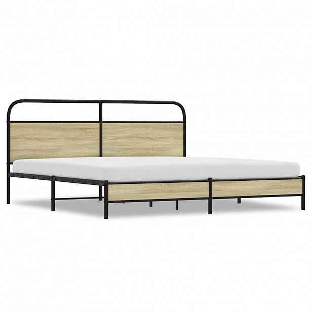 vidaXL Kovový rám postele bez matrace dub sonoma 180 x 200 cm