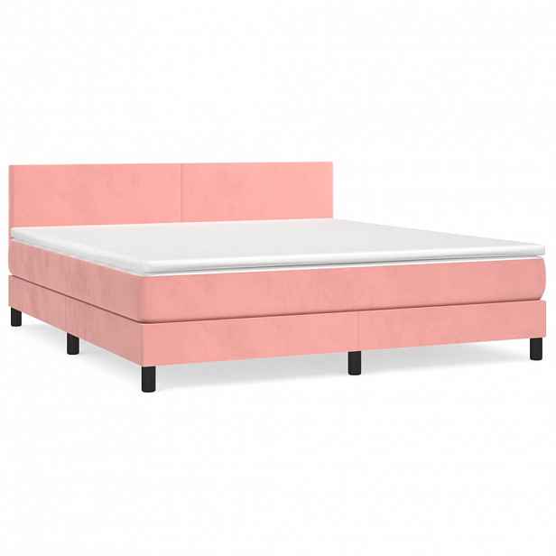 vidaXL Box spring postel s matrací růžová 160x200 cm samet