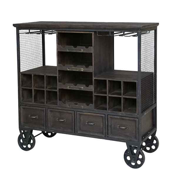 Dřevěná antik vinotéka/ bar Bourseiller na kolečkách - 94*37*91 cm Chic Antique