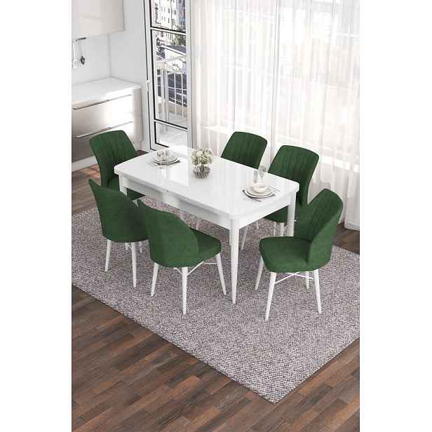 Extendable Dining Table & Chairs Set (7 Pieces) Eva - White, Khaki