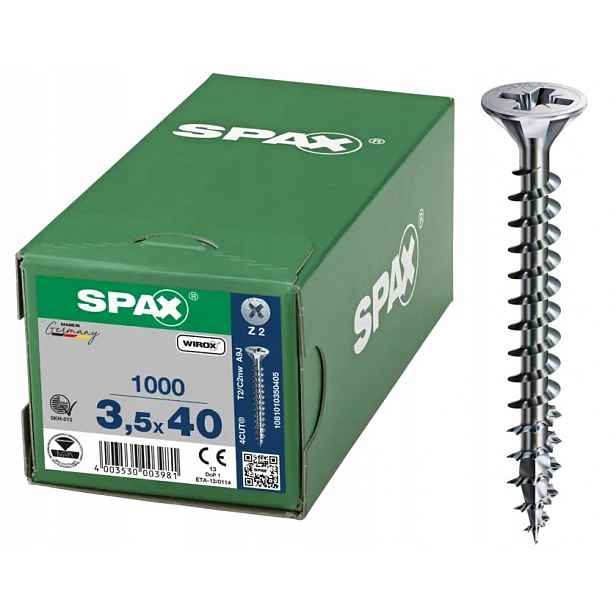 Šroub Pozink Bílý 1000 Ks 3.5*40MM Wirox Spax