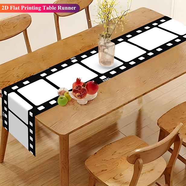 TEMU Jednoduchý 2D běhoun na stůl s filmové pásce, obdélníkový polyesterový materiál, ideální pro jídelní stoly, do kuchyní, restaurací, na rodinné