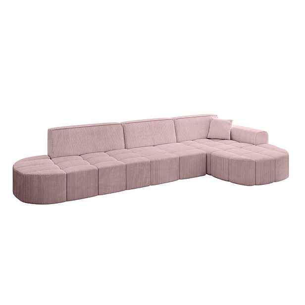 ALTDECOR ROHOVÁ SEDAČKA s otomanem, pravá LIVO-L2 337x173x79,5 Růžová Manšestr