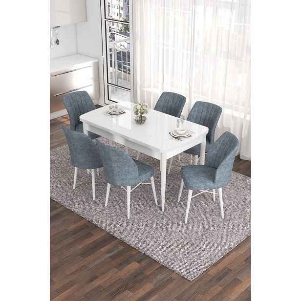 Extendable Dining Table & Chairs Set (7 Pieces) Eva - White, Grey