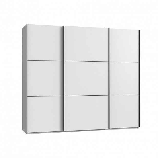 luma-home SKŘÍŇ S POSUVNÝMI DVEŘMI, 3dveřová, šířka 250 cm, výška 216 cm, hloubka 65 cm, bílá, včetně kompletního vybavení / 22010