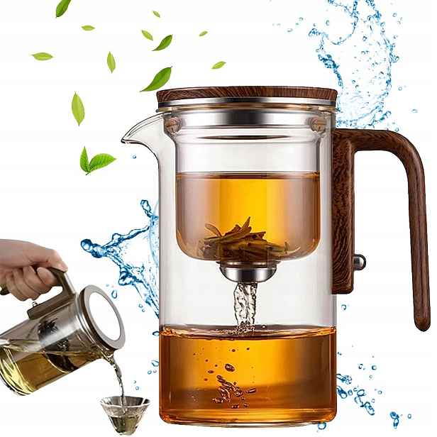 Skleněná Konvice Na Čaj Kávu S Spařovací Jednotkou 600 ML Žáruvzdorná S Rukojetí