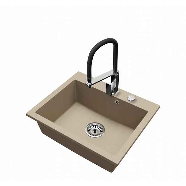Granitový dřez Jednokomorový Elite 60 Baterie Sifon Chrom Automat