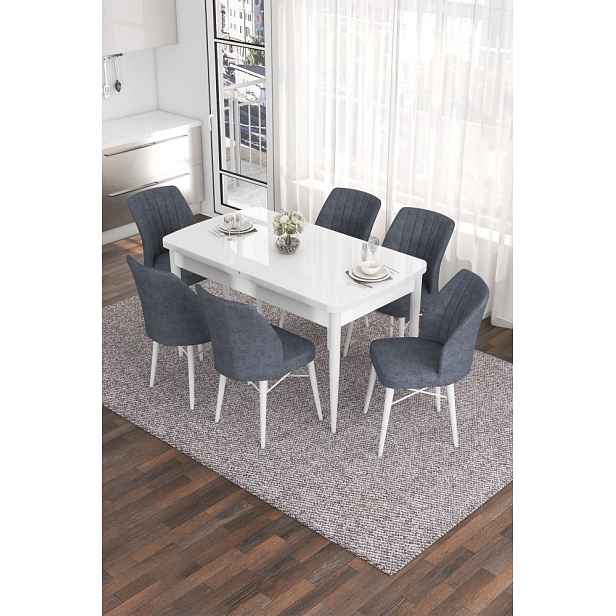 Extendable Dining Table & Chairs Set (7 Pieces) Eva - White, Fume