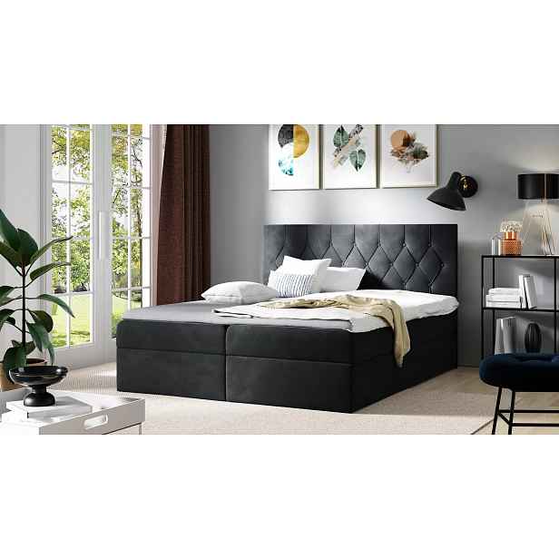 Postel boxspring TIBOR - 200x220, černá + topper ZDARMA