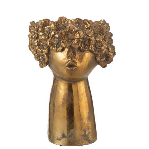 Zlatý antik květináč hlava ženy NebuFlower - 18*16*27 cm J-Line by Jolipa
