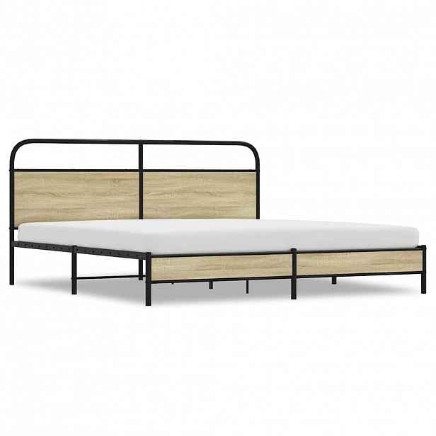 vidaXL Kovový rám postele bez matrace dub sonoma 200 x 200 cm